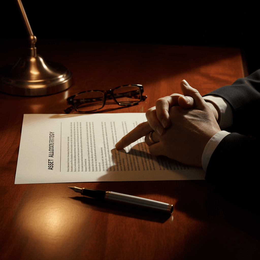 Financial advisor reviewing investment policy details with precision