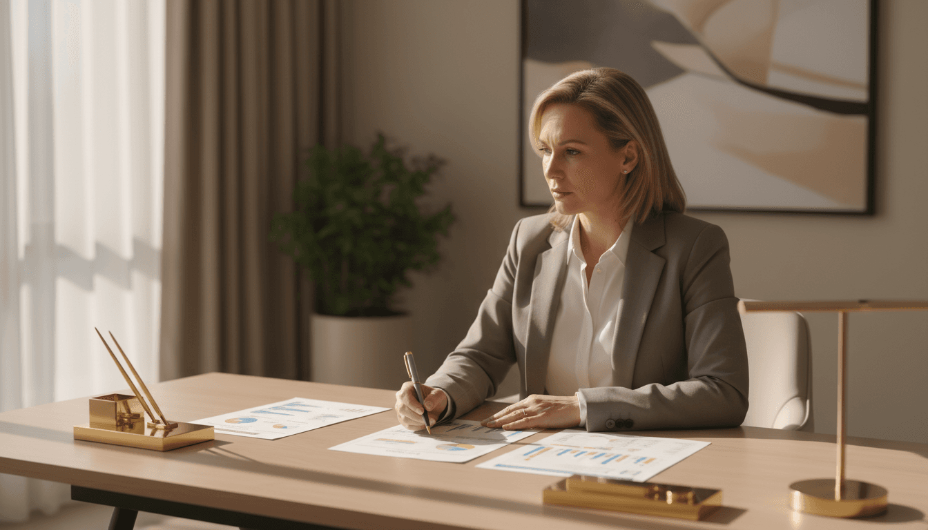 Family office advisor reviewing investment strategy documents